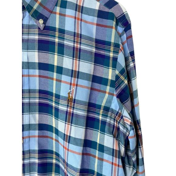 Ralph Lauren Blue Plaid Classic Fit Long Sleeve Button Up Shirt Men's Medium - Picture 4 of 8